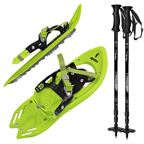 Schneeschuhe für Kinder von 6 bis 12 Jahren, ALPIDEX Schneeschuh mit Teleskopstöcken und breiter Auflagefläche