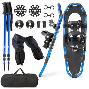 COSTWAY 4-in-1 Schneeschuhe-Set, Schuhgröße 38-45, Schneeschuhe mit Doppel-Ratschenbindungssystem, Aluminiumrahmen, Trekkingstöcke und Tragetasche für eine einzigartige Outdoor-Erfahrung