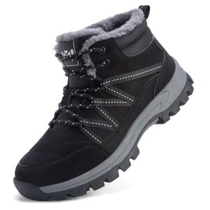 Schneestiefel für Herren mit Fell gefüllt, rutschfester Winterstiefel, wasserdichte Stiefeletten Outdoor-Wanderstiefel schwarz, perfekt für kalte Wetterbedingungen und winterliche Aktivitäten wie Wandern oder Skifahren.