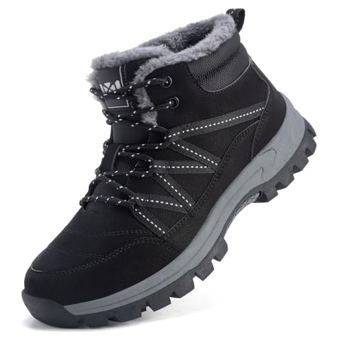 Schneestiefel für Herren mit Fell gefüllt, rutschfester Winterstiefel, wasserdichte Stiefeletten Outdoor-Wanderstiefel schwarz, perfekt für kalte Wetterbedingungen und winterliche Aktivitäten wie Wandern oder Skifahren.