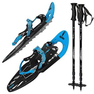ALPIDEX Schneeschuhe 25 INCH, Blau mit Stöcken. Hochwertige Schneeschuhe für ein sicheres und bequemes Wintersport-Erlebnis.