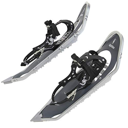 ALPIDEX Schneeschuhe mit Aluminium-Rahmen für Damen und Herren, geeignet ab Schuhgröße 38, bis 130 kg belastbar, farbe: Grau