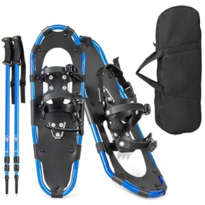 GYMAX 53/63/76 cm Schneeschuhset mit Trekkingstöcken und Tragetasche, leichte Geländeschneeschuhe für den Alltagsgebrauch, Alu Schneeschuhe bis 130kg belastbar