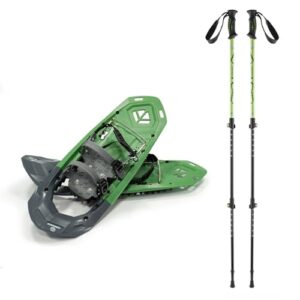 Schneeschuhe mit Ratschenbindung und Steighilfe für Winterwanderungen und Skifahren, 25 Zoll groß, grün