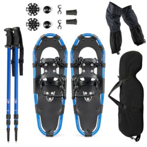 SOARS 4-in-1-Schneeschuh-Set, Aluminium-Schneeschuhe mit Teleskop-Wanderstock, Aufbewahrungstasche und wasserdichten Gamaschen für Damen, Herren und Kinder