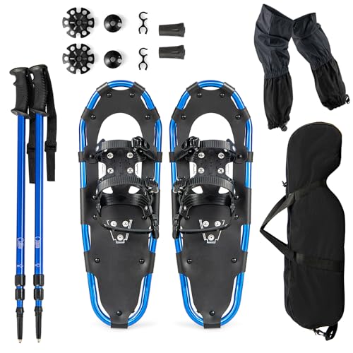 SOARS 4-in-1-Schneeschuh-Set, Aluminium-Schneeschuhe mit Teleskop-Wanderstock, Aufbewahrungstasche und wasserdichten Gamaschen für Damen, Herren und Kinder