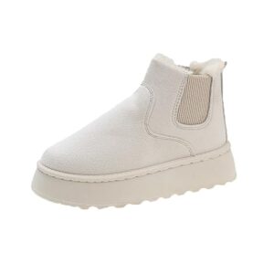 Weiche weiße Boots aus hochwertiger Baumwolle mit dicker Sohle, Plüsch-Löscher und hohem Schlauch für Damen - perfekt für die kalte Jahreszeit