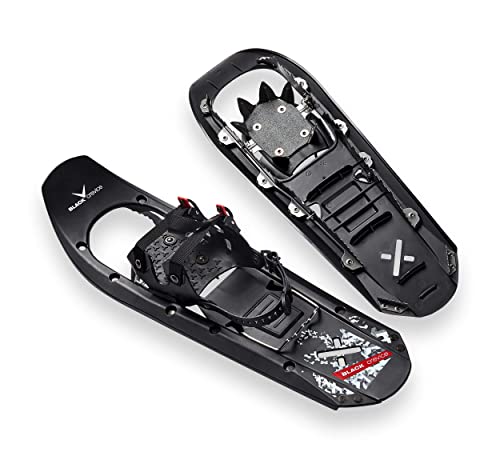 Schneeschuhe mit Kunststoffrahmen und rostrotem Stahlzackenprofil für sicheren Halt auf steilen und flachen Anstiegen