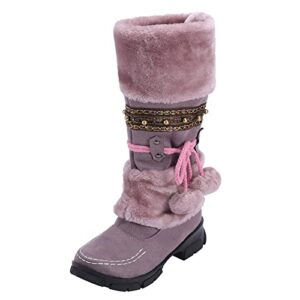 Winterschuhe für Damen, Wasserdicht, Warm, Reißverschluss, Wildleder, Elegant Schneestiefel mit Absatz, Rutschfest, Flach, Bequem, Rund, Thermostiefel, Hausstiefel