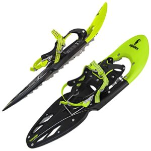 Robuste Schneeschuhe für Wintersport mit Just-Lock-Verschluss, Steighilfe und Tragtasche, geeignet für Schuhgröße 38-46 und bis 140 kg Benutzergewicht, optional mit Verstellbarer Stange