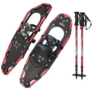 Schneeschuhe für Damen und Herren mit Aluminiumrahmen, Ratschenbindung und Tragetasche, Farbe Schwarz/Rot