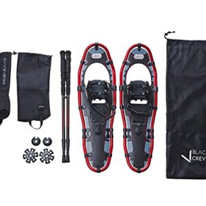BLACK CREVICE Schneeschuh Set mit Alu Schneeschuhen, Teleskop Trekkingstöcken und Wasser- & Winddichten Outdoor-Gamaschen