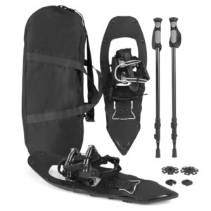 Schneeschuhe mit Steighilfe, ideal für Winterwanderungen in tiefem Schnee und steilen Hängen. Leichtes Schneeschuh-Set aus Aluminium mit Trekkingstöcken und Tragetasche für Herren, Damen und Jugendliche.